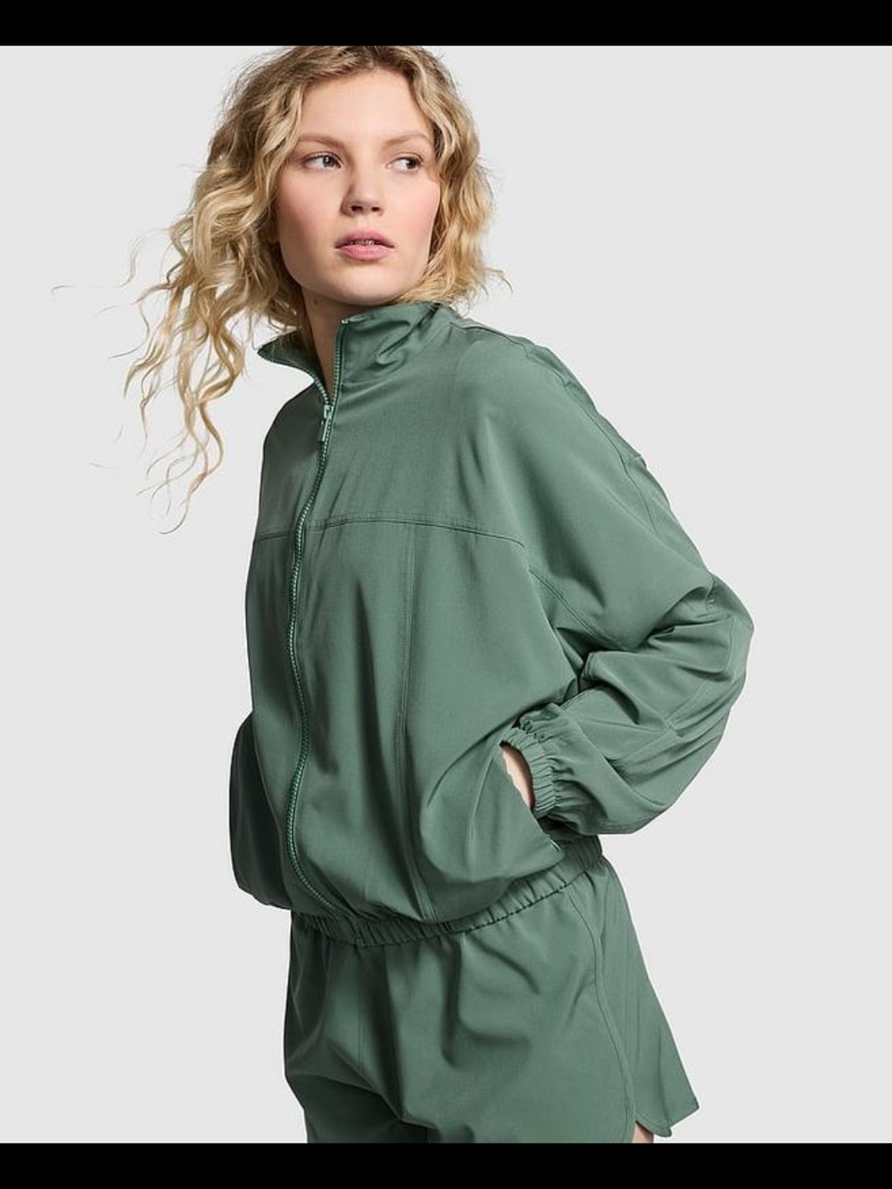 Victoria's Secret Women's Tech Stretch Sage Green Lightweight Zip Jacket, Large